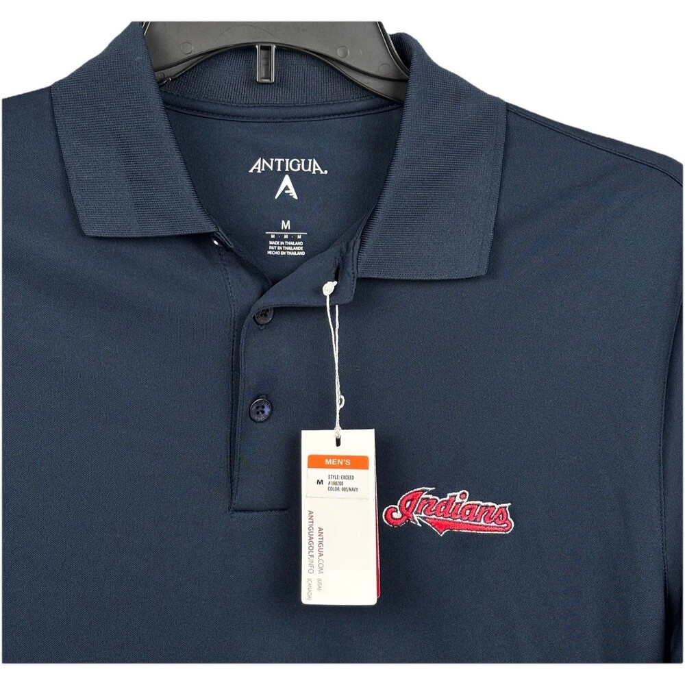 NWT Indians Men’s Medium Polo Shirt Navy Cleveland Lightweight S/S Wick Antigua
